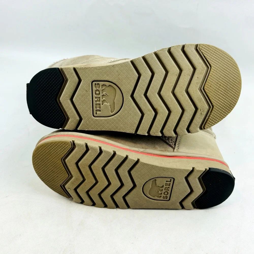 Sorel The Campus Tall Pull On Winter Boots Youth Girls‎ 2 Beige Suede Knit Lined